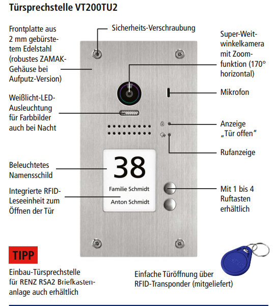 Image for INDEXA Video-Türsprechanlagen-Set VT200 Unterputz für Zweifamilienhaus 28387 mit WLAN