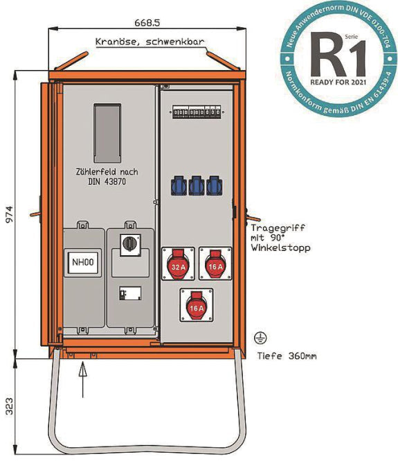 Image for Walther Anschlussverteiler WAV0100R1 22kVA Zählerpl.RCD Typ B 5 LS 3 CEE-Abg