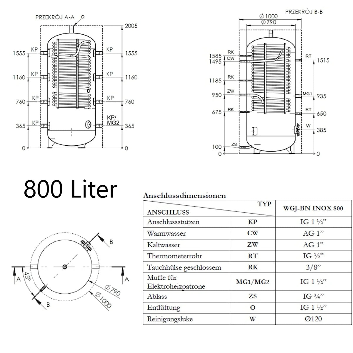 Image for Hygienespeicher Elektromet WGJ-BN INOX 800 830 Liter