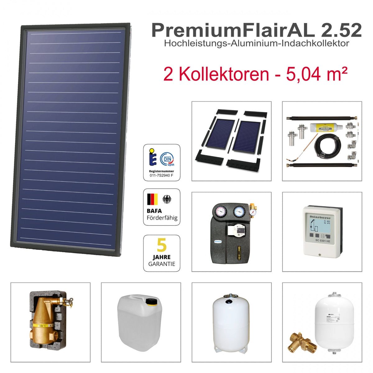Image for Solarbayer FlairAL Indach-Solarpaket 2 1-reihig, Gesamtfläche Brutto: 5,04 m2