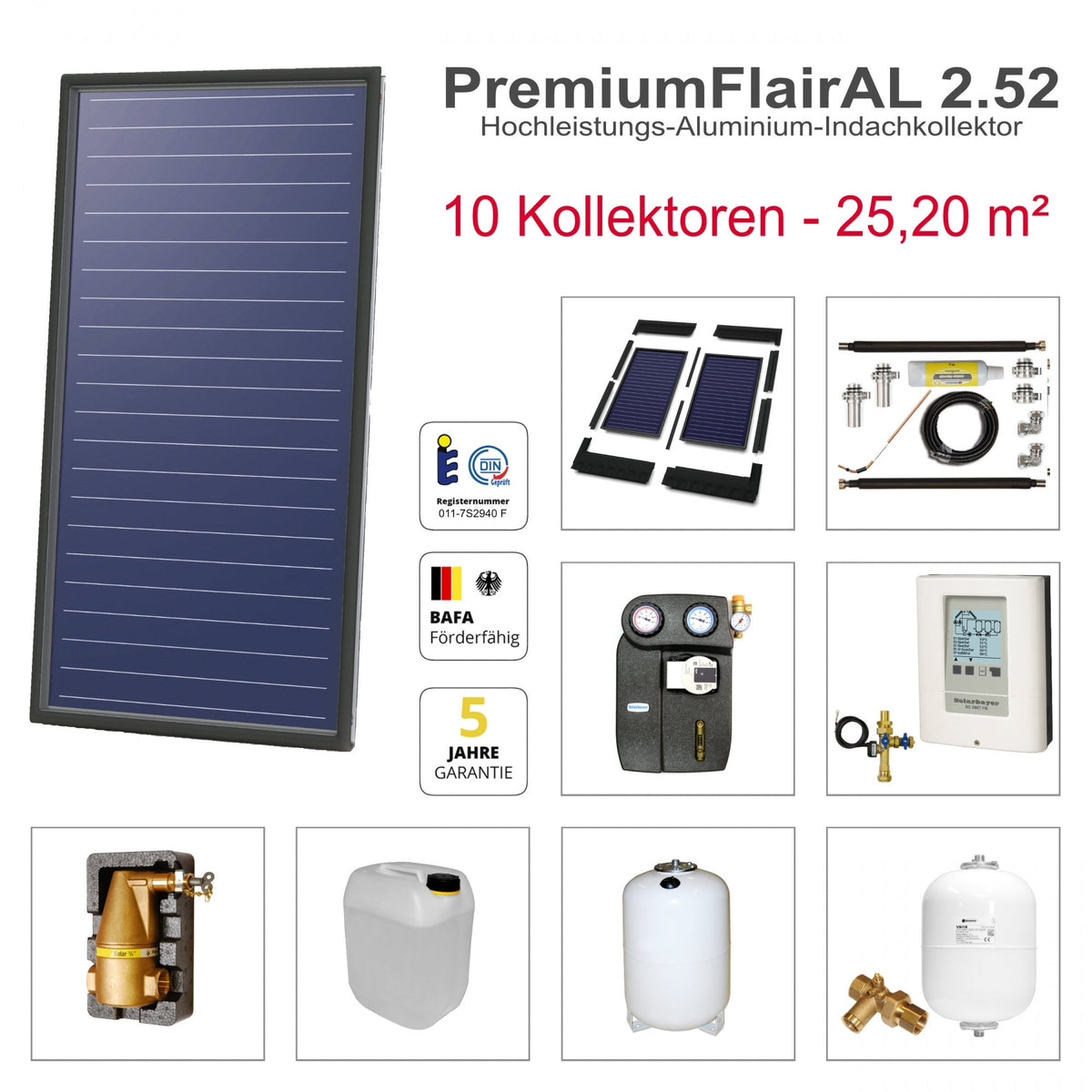 Image for Solarbayer FlairAL Indach-Solarpaket 10 1-reihig, Gesamtfläche Brutto: 25,20 m2