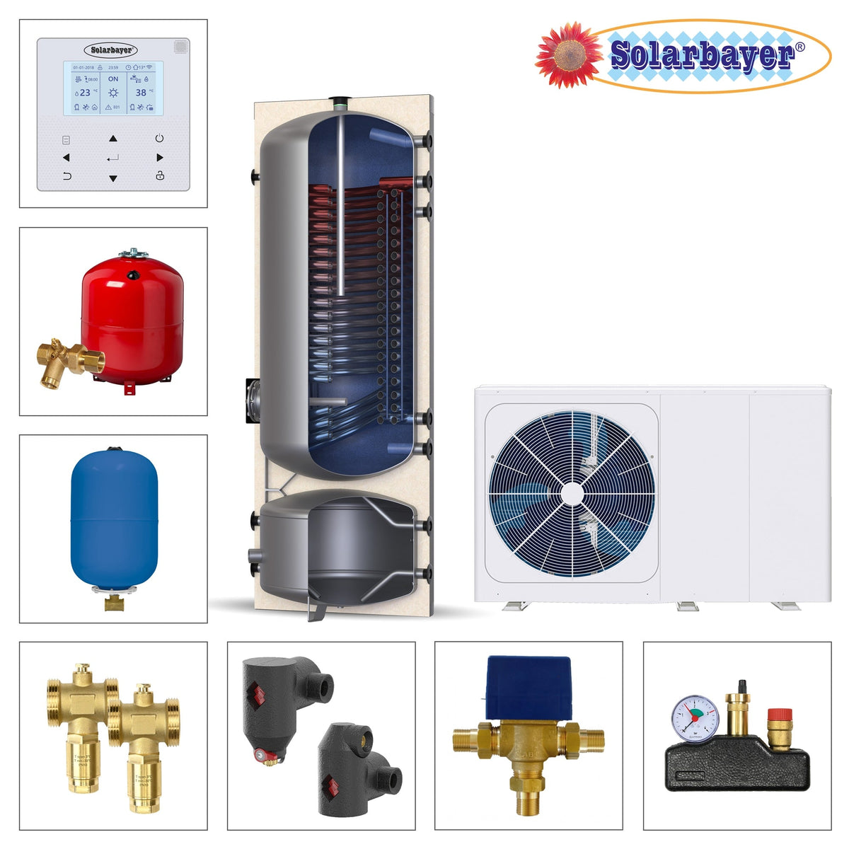 Image for Solarbayer Wärmepumpenpaket LWM 12 / WP-Kombi Set 4, Emaillierter Doppelspeicher 300/100