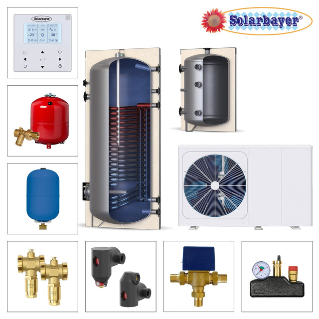 Image for Solarbayer Wärmepumpenpaket LWM 16 / P100, WP300 Set 1, Puffer- & Warmwasserspeicher