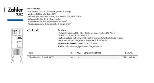 Image for EM Zähleranschlussssäule 1Zähler,3-Punkt e.dis/SH Netz ZS321.N1.24