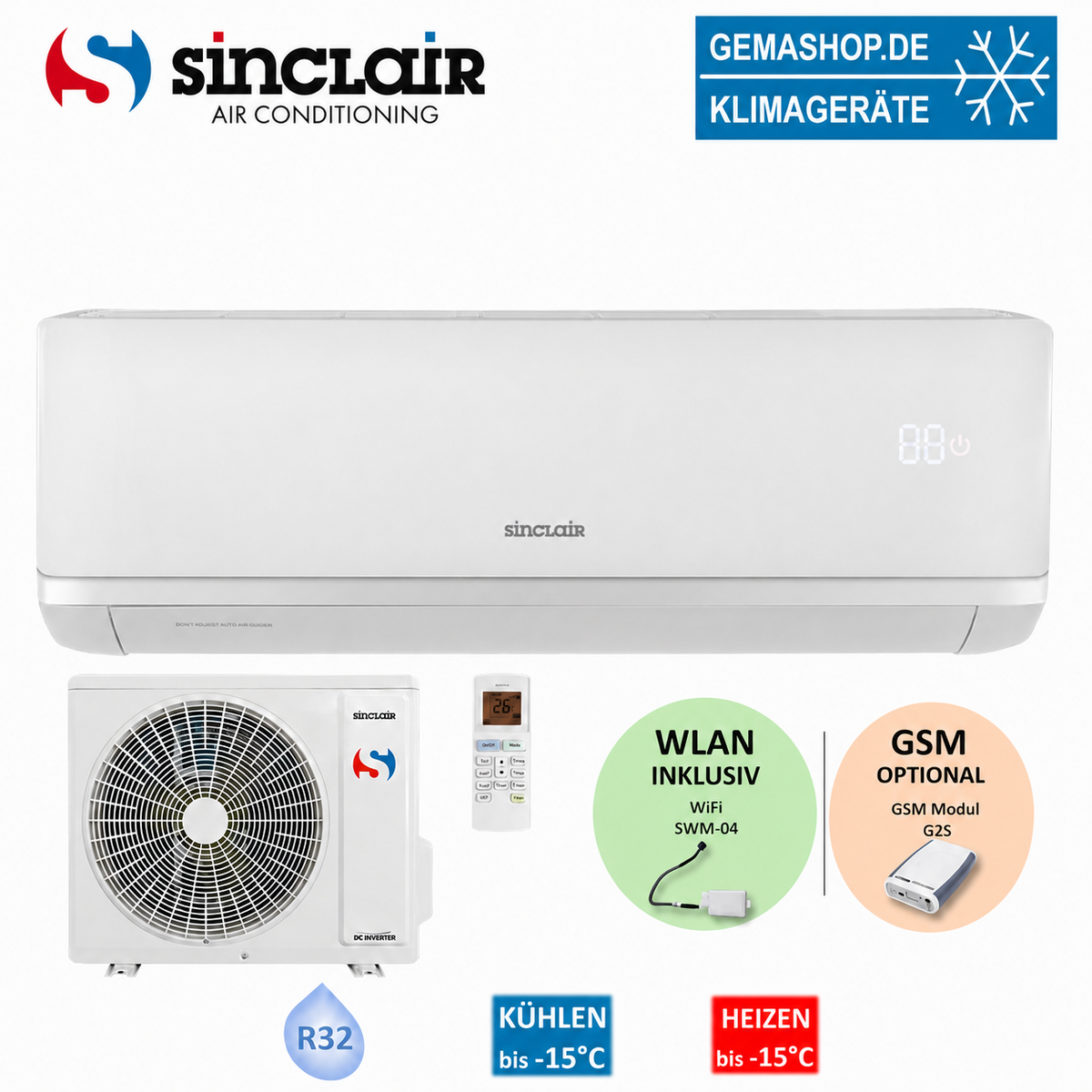 Image for Split-Klimaanlage Sinclair Ray SIH-12BIR + SOH-12BIR 3,2 kW inkl. WLAN