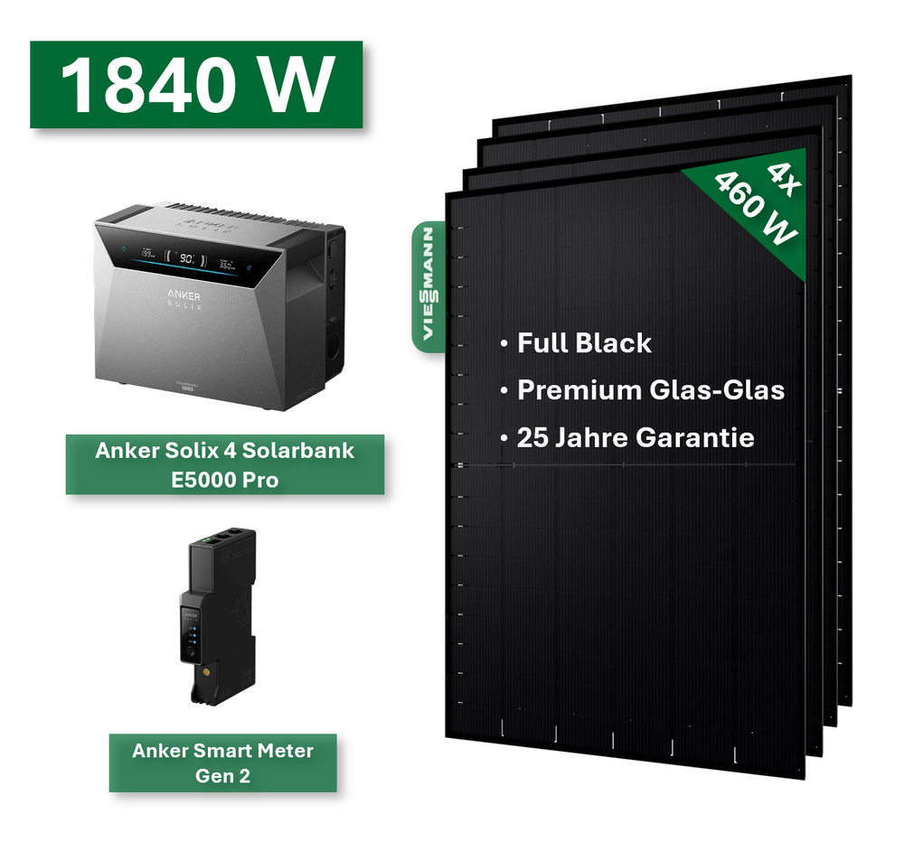 Image for Balkonkraftwerk PLATIN+ 1840/800W mit Anker Solix 4 Solarbank E5000 Pro Speichersystem