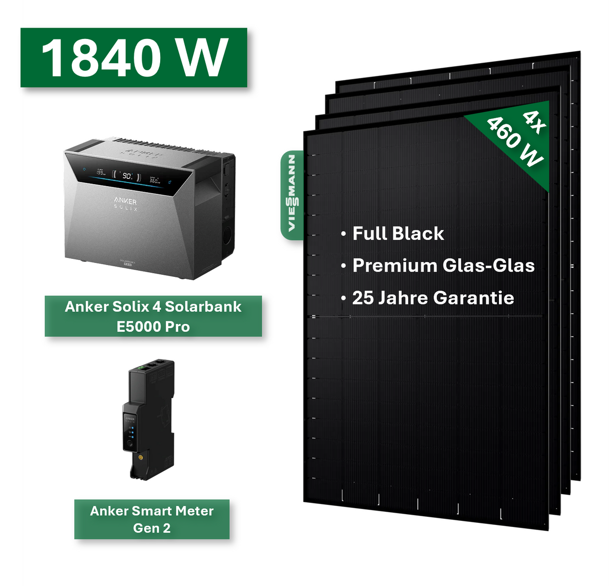 Image for Balkonkraftwerk PLATIN+ 1840/800W mit Anker Solix 4 Solarbank E5000 Pro Speichersystem