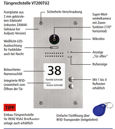 Image for INDEXA Video-Türsprechanlagen-Set VT200 Unterputz für Zweifamilienhaus 28387 mit WLAN