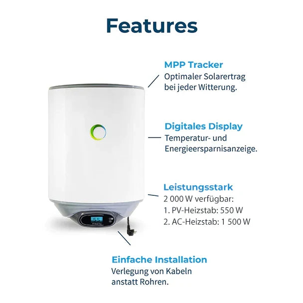 Image for Solar-Hybridboiler fothermo PVB-80-AC – 80 Liter, 550 W PV / 1.500 W AC