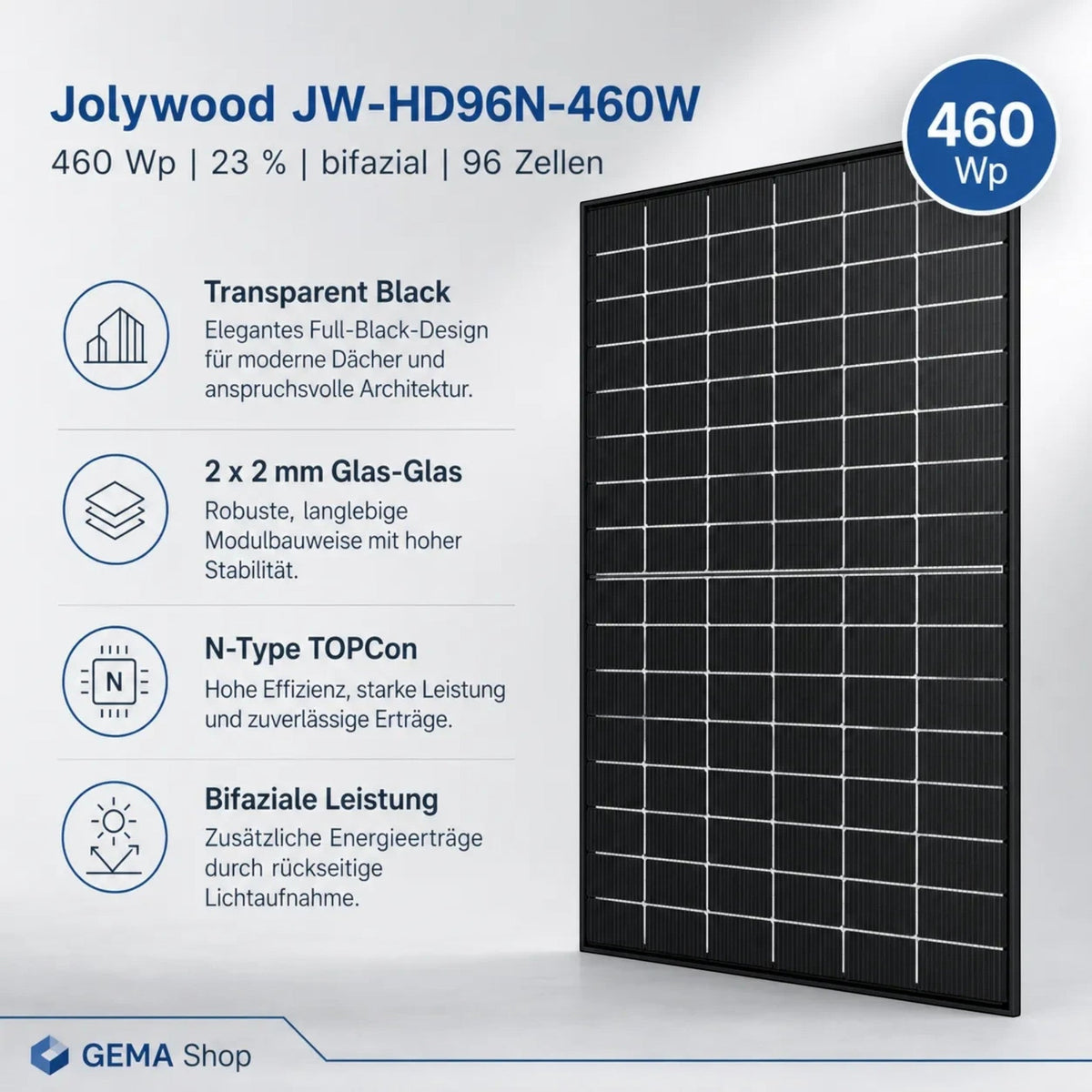 Image for Balkonkraftwerk 1,84 kWp mit 4 × Jolywood 460 Wp, Hoymiles HMS-1600-4T und DTU-WLite-S