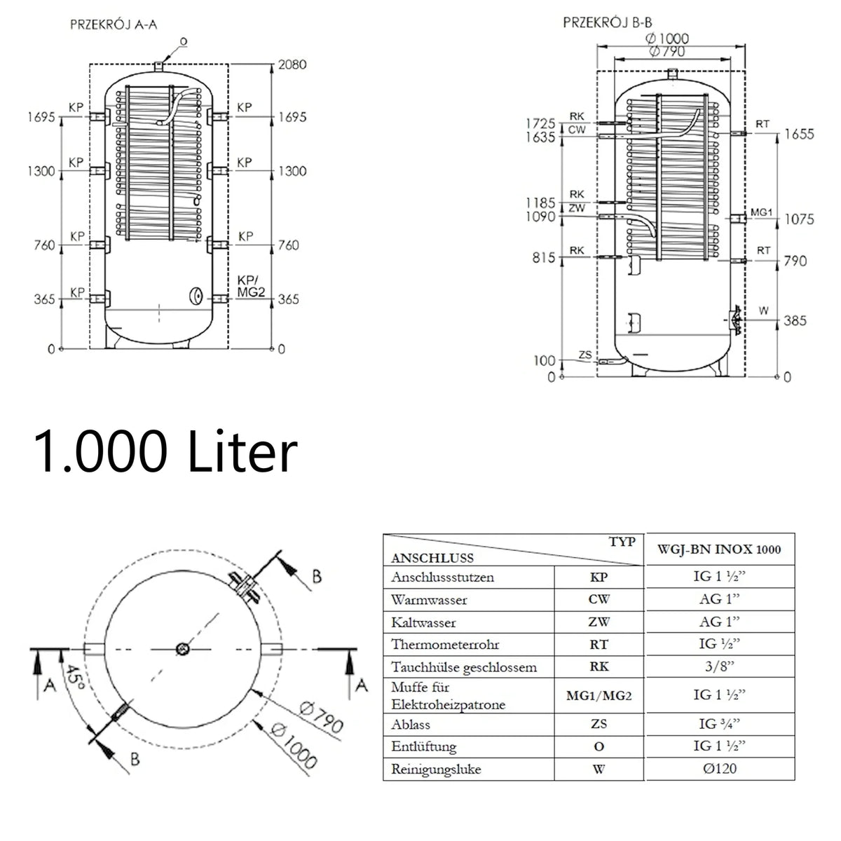 Image for Hygienespeicher Elektromet WGJ-BN INOX 1000 902 Liter