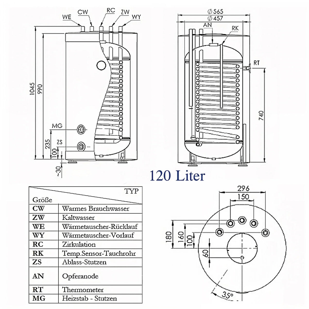Image for Trinkwasserspeicher 120 Liter plus Heizstab TERi 1,5 kW